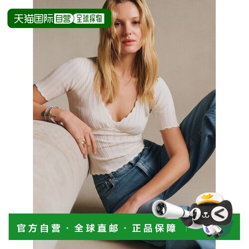 自营欧洲直邮Sezane 女士粘胶针织衫米白色短袖连衣裙
