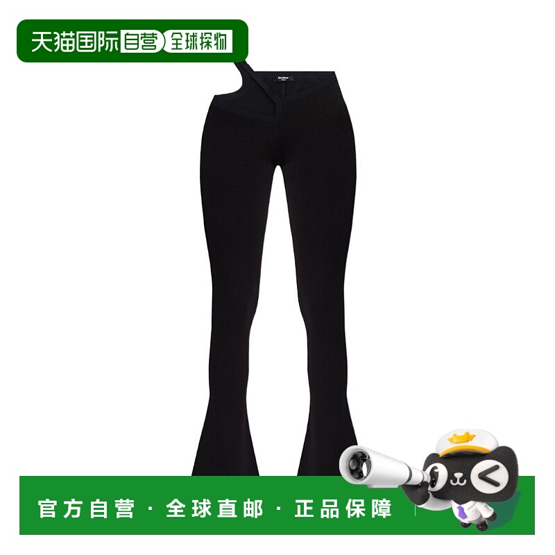 香港直邮Balmain 黑色徽标喇叭裤休闲裤 XF0PP080KB59