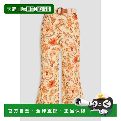香港直邮ZIMMERMANN 女士 束带印花纱质-麻质喇叭长裤 9940PRS243