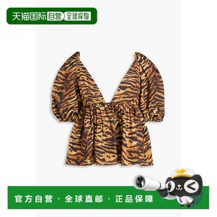 褶皱虎纹棉质府绸上衣 女士 F9030027OCHRE 甘尼 香港直邮GANNI