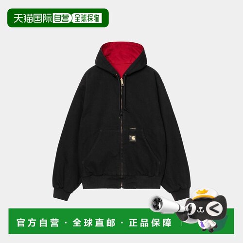 自营欧洲直邮Carhartt WIP Active男士黑色/红色棉袋鼠口袋连帽夹