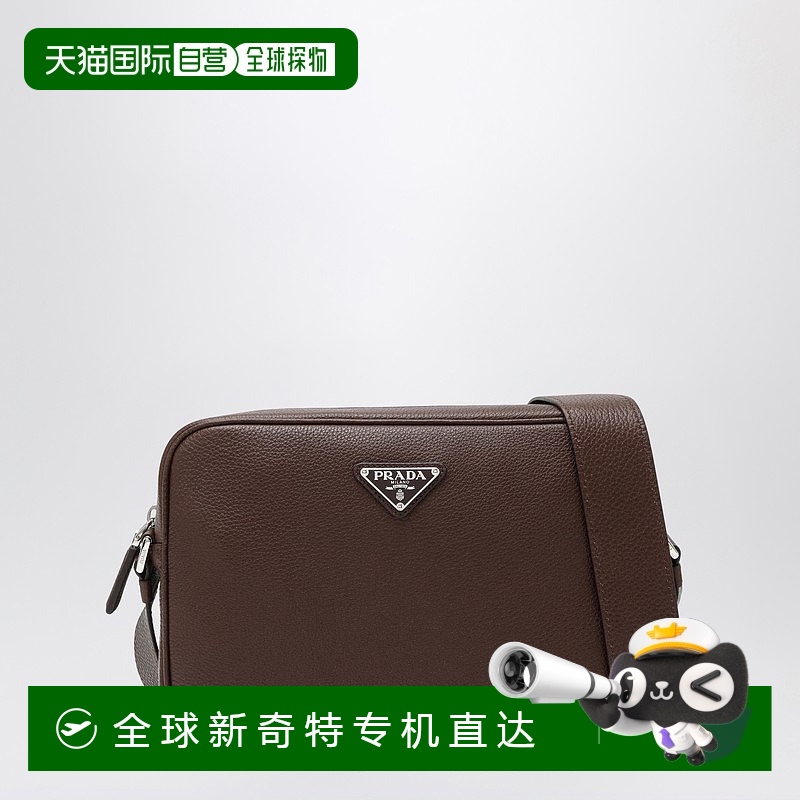 1h可退 香港直邮Prada 普拉达 男士 BURNT 棕色皮革斜挎包 2VH189