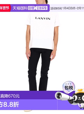 1h可退 香港直邮Lanvin 朗雯 男士 白色徽标棉质T恤 RMTS02J300H2