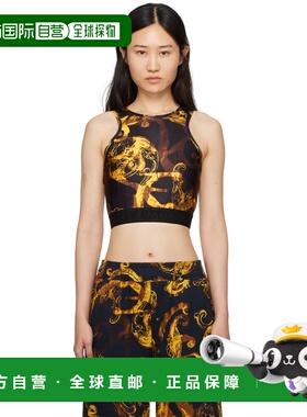 1h可退 香港直邮versace 范思哲 女士 黑色印花背心 E76HAM227EJS