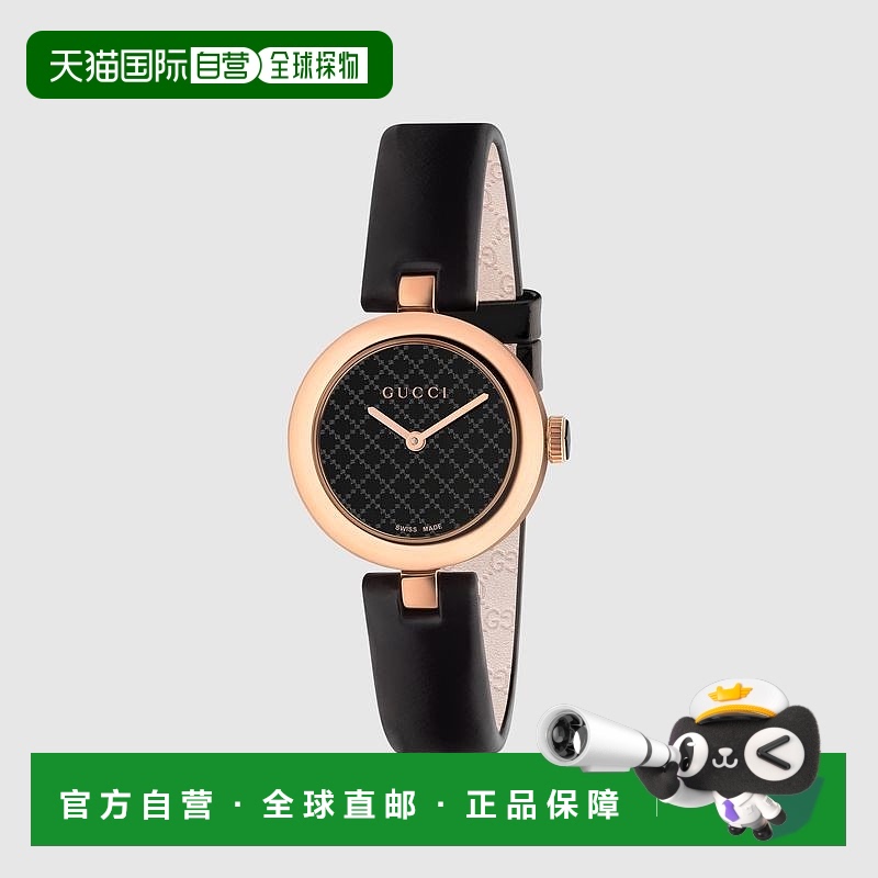 自营欧洲直邮Gucci古驰Diamantissima系列女士黑色皮革27毫米腕表