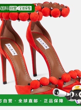 香港直邮Alaia 女士 La Bombe 100 绒面革凉鞋 red红色 舒适时尚