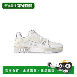 自营1h可退 欧洲直邮LV路易威登休闲鞋 男女通用白色米色牛皮压纹