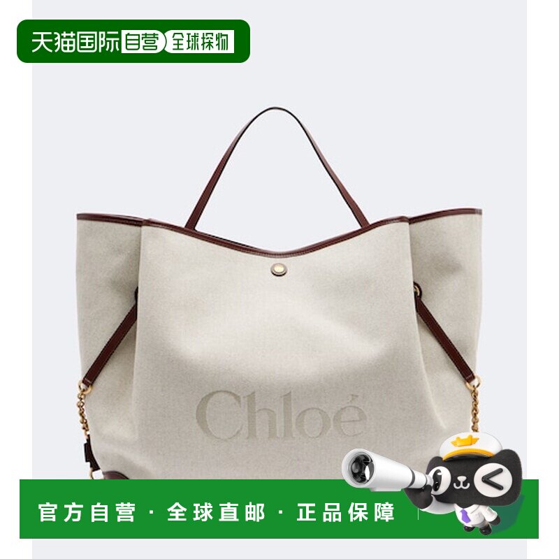 香港直邮Chloe 蔻依 女士 三叶草皮革饰边帆布托特包手提包单肩包