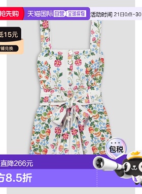 1h可退 香港直邮FARM RIO 女士 束带抽褶印花亚麻混纺连体衣 3136