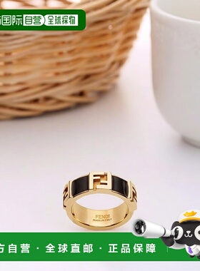 自营1h可退 欧洲直邮FENDI/芬迪 女士黑色/金色黄铜戒指新款配饰