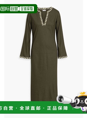 1h可退 香港直邮Simkhai 女士 Dalta 精饰亚麻混纺中长连衣裙 124