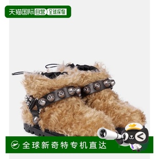 缪缪 舒 香港直邮Miu brown棕色 1h可退 铆钉短靴 女士 Miu teddy