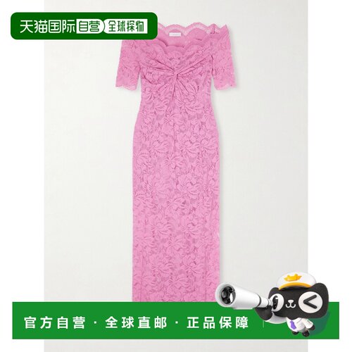 香港直邮Rabanne 女士 露肩齿纹蕾丝中长连衣裙 26PJRO106PA0170