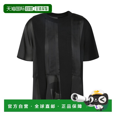 香港直邮SACAI 女士T恤 2608546001 SS2026 黑色 Cotton and sati