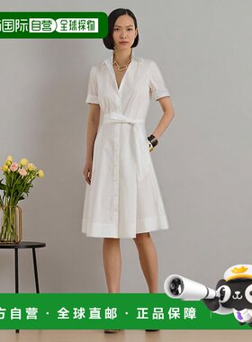 自营欧洲直邮Ralph Lauren拉夫劳伦 女士白色混棉系带衬衫连衣裙
