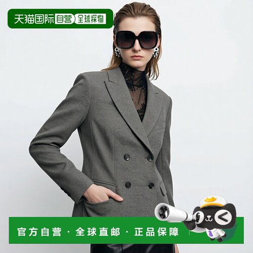 自营欧洲直邮MAX MARA 经典 女士灰色涤纶混纺针织提花戗驳领西服