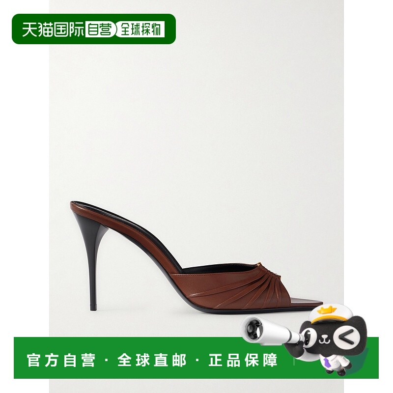香港直邮Saint Laurent 圣罗兰 女士 Babylone 精饰缩褶皮质凉拖