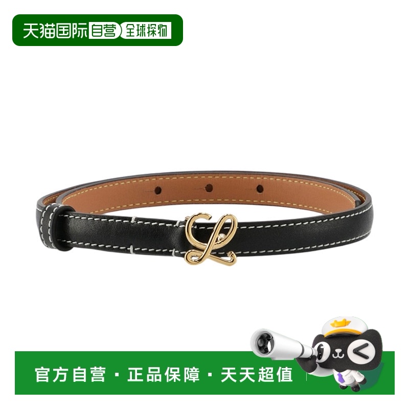 1h可退 欧洲直邮LOEWE/罗意威女士黑色/金色光滑牛皮革L型金扣腰1