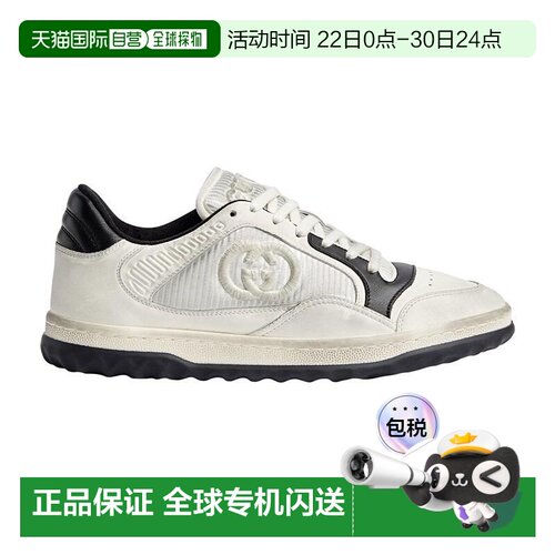 自营欧洲直邮GUCCI/古驰 女士米白色黑色皮革MAC80低帮系带运动鞋