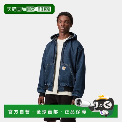 自营欧洲直邮Carhartt WIP Active男士蓝色棉袋鼠口袋连帽夹克