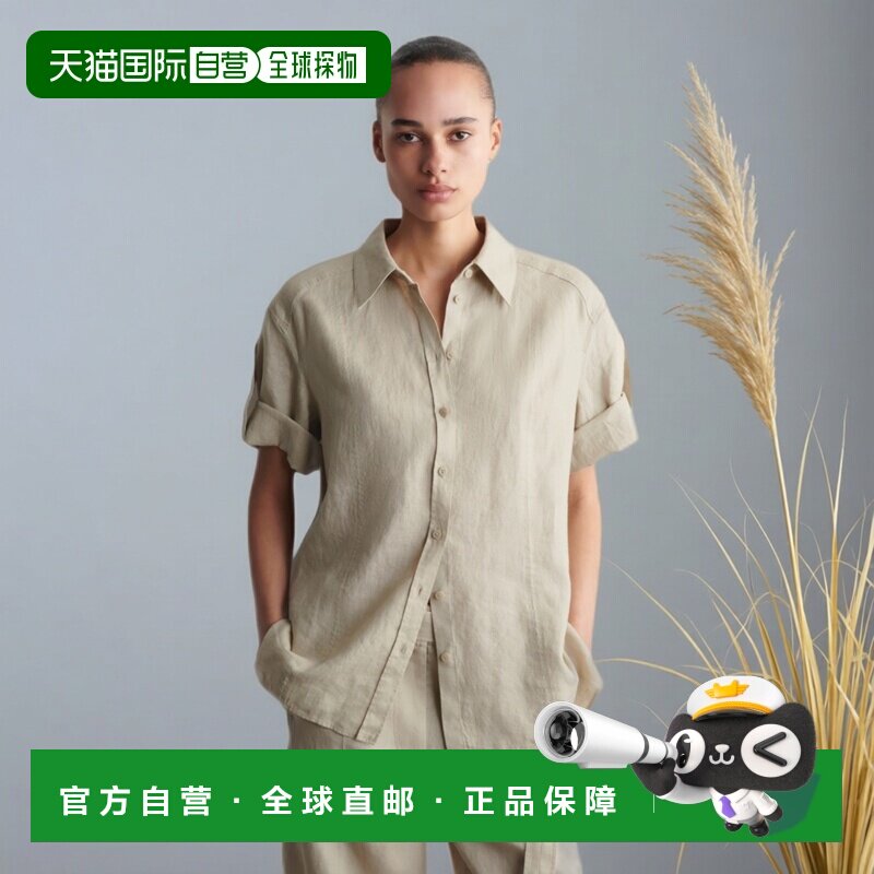 自营欧洲直邮COS 女士燕麦色亚麻卷袖通勤衬衫短袖背心图片