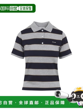 1h可退 香港直邮Miu Miu 缪缪 女士 蓝色棉质Polo衫 MJN536SOOO14