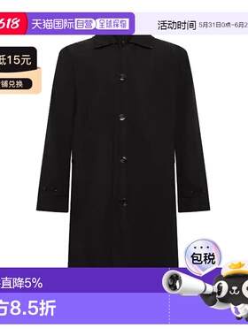 自营欧洲直邮Burberry/博柏利 男士黑色聚酯纤维格纹内衬单排扣风