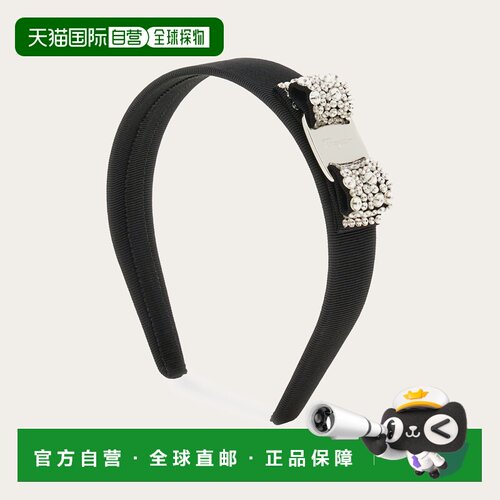 自营欧洲直邮Ferragamo菲拉格慕 Vara女士黑色/钯金色水晶蝴蝶结