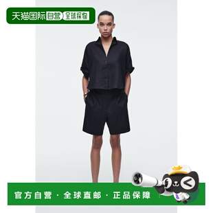 自营欧洲直邮COS 女士海军蓝亚麻短裤新款休闲裤
