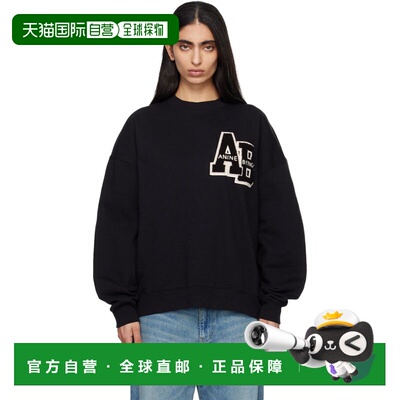 香港直邮ANINE BING 女士 黑色 Miles Oversized Letterman 套头