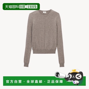 自营欧洲直邮YSL圣罗兰 女士灰褐色羊绒圆领针织衫