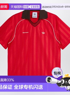 1h可退 香港直邮adidas 阿迪达斯 女士 FOOTBALL 鲜红色提花T恤 K