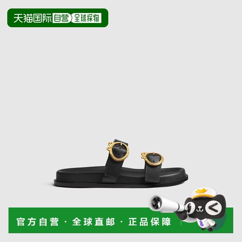 自营欧洲直邮Dior迪奥  Medaillon Buckle女士黑色小牛皮穆勒鞋
