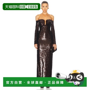 香港直邮Self-Portrait 女士 珠片露肩长款连衣裙 RS25109XBR长裙