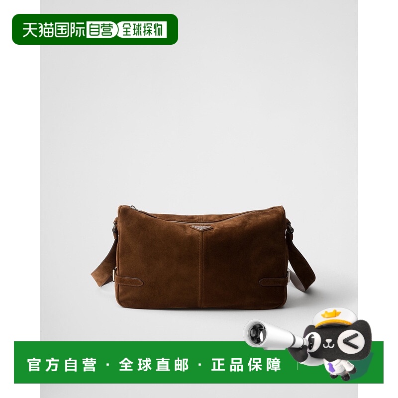 自营欧洲直邮Prada普拉达 男士可可棕小牛皮金属三角标识拉链开合