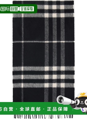 1h可退 香港直邮Burberry 巴宝莉 男士 黑色 Check Cashmere 围巾