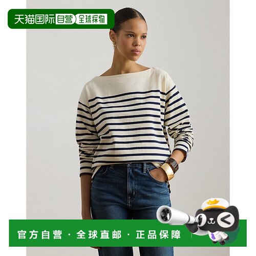 自营欧洲直邮Ralph Lauren拉夫劳伦 女士棉质条纹圆领上衣
