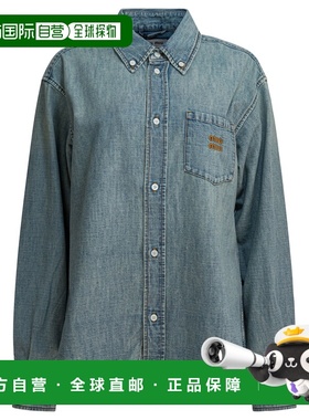 1h可退 香港直邮Miu Miu 缪缪 女士 带Logo牛仔布衬衫 GWC13318JI