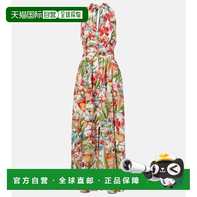 1h可退 香港直邮FARM RIO 女士 花朵挂脖亚麻混纺长款连衣裙