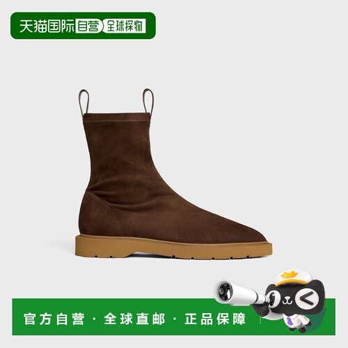 自营欧洲直邮CELINE思琳 Flow 女士深棕色弹力羊皮革拉链短靴