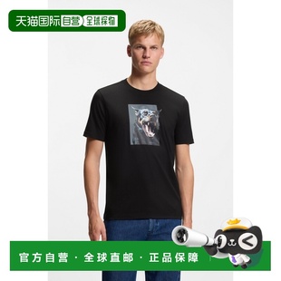 自营欧洲直邮Hugo Boss 男士黑色棉动物图案短袖T恤男装