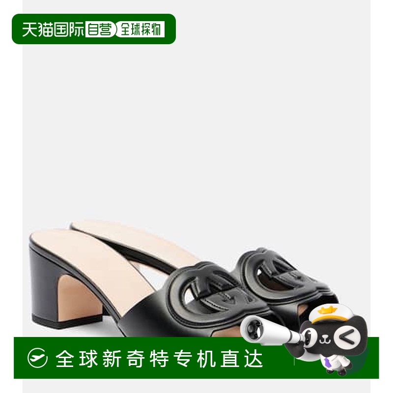 1h可退 香港直邮Gucci 古驰 女士 双G扣皮质凉拖 black黑色 舒适