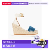 香港直邮chloe 女士 Glyn 1h可退 帆布皮革麻底坡跟凉鞋 CHS23S15