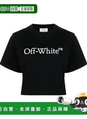 香港直邮off-white 女士 BOOKISH 大号徽标短款黑色白色T恤 OWAA0