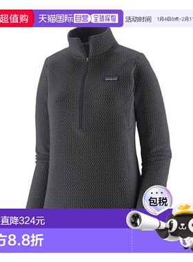 自营欧洲直邮PATAGONIA R1 AIR女士灰蓝色再生聚酯拉链抓绒衣