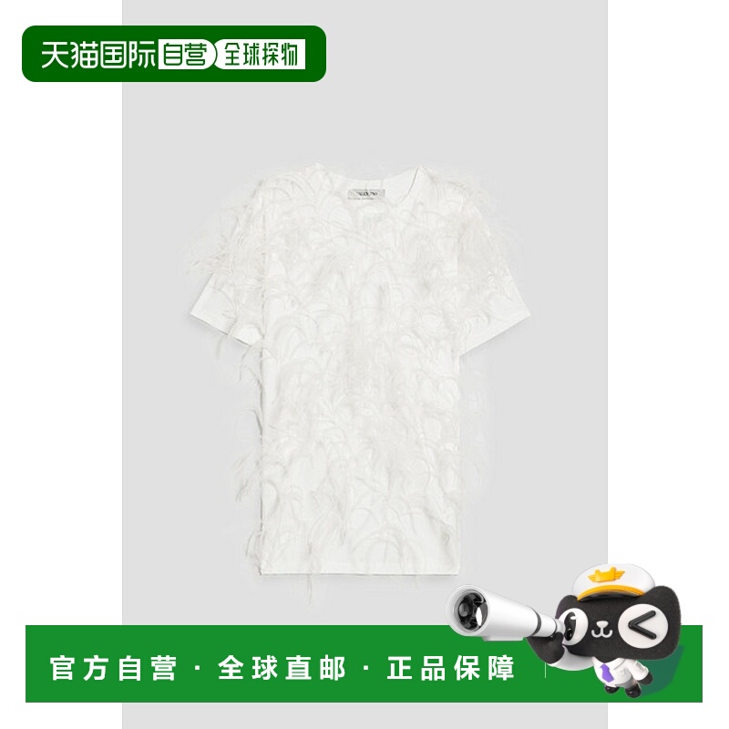 1h可退 香港直邮Valentino 华伦天奴 女士 皮草精饰棉针织T恤 B0M