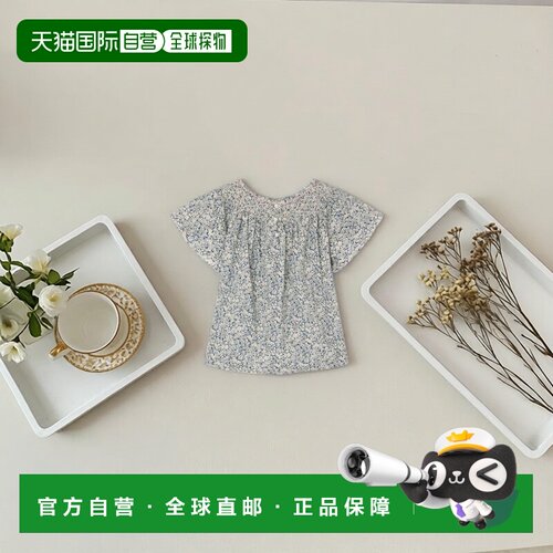 欧洲直邮Bonpoint小樱桃 Nella 女孩蓝色棉质手工褶皱衬衫