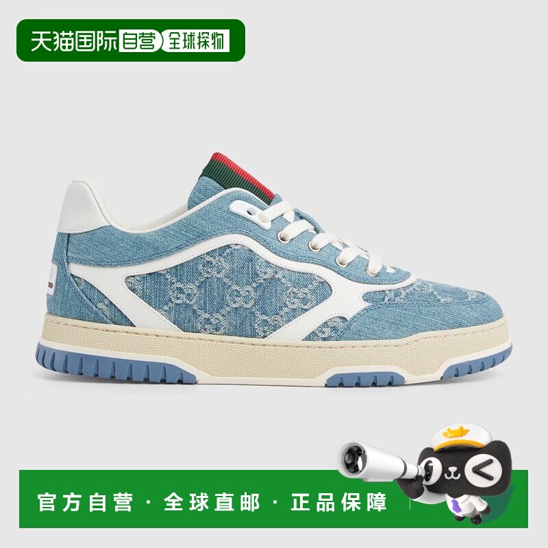 自营欧洲直邮Gucci/古驰 Re-Web系列男士浅蓝色牛仔布双G织带运动