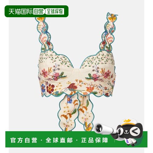 香港直邮FARM RIO 女士 Scarves 花朵齿纹亚麻短款上衣