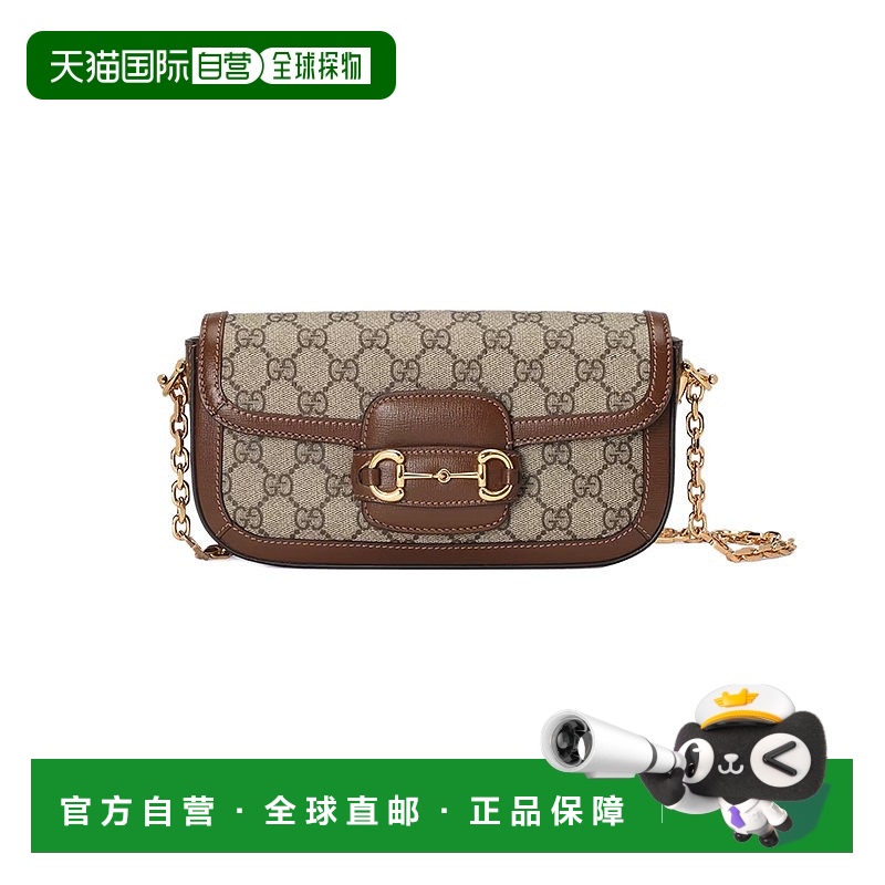 自营Gucci/古驰 23新款 1955系列 女士米色乌木色帆布配皮金色马
